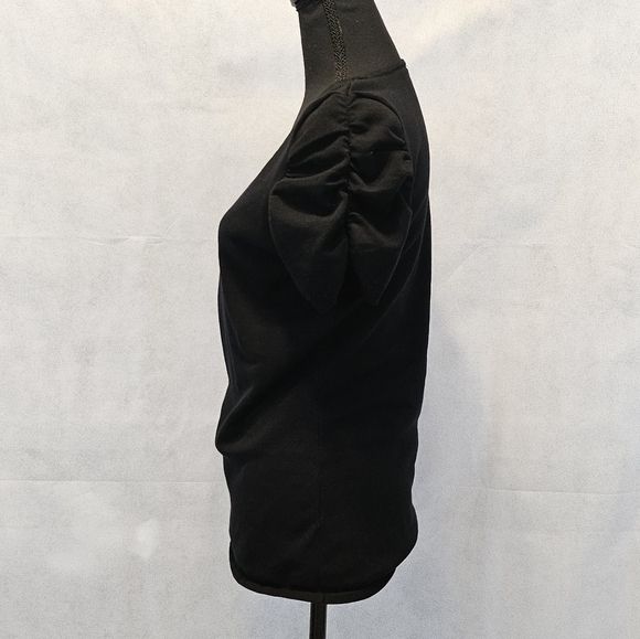 Black Soft Ruffled Sleeve Low Cut Pull Over Top Size thought to be M - Picture 5 of 6